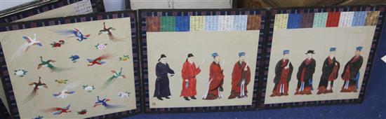 A Chinese concertina album of historical Chinese figures, late 19th / early 20th century, 46 x 49cm, some pages separated